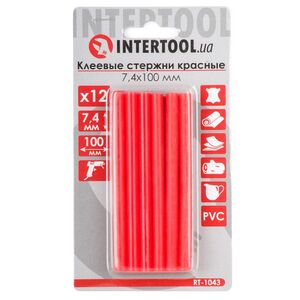 Комплект стрижнів клейових червоних 7,4 мм * 100 мм, 12 шт., RT-1043 INTERTOOL