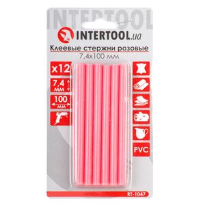 Комплект стрижнів клейових рожевих 7,4 мм * 100 мм, 12 шт., RT-1047 INTERTOOL