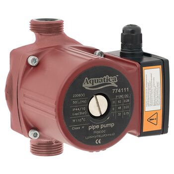 Насос циркуляц 65Вт Hmax 4м Qmax 63л/мин Ø1½" 180мм + гайки Ø1", AQUATICA 774112