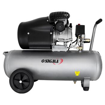 Компресор двоциліндровий 2.5кВт 455 л/хв 10бар 50л (2 крана), SIGMA 7043721