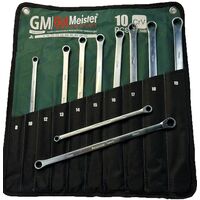 Набор ключей удлиненных накидных с трещоткой 8-19 мм в чехле 10 ед., GUT MEISTER GM-02010