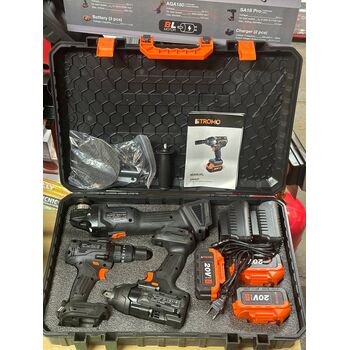 Набор аккумуляторного инструмента STROMO PA180SET (КШМ, Гайковерт, Шуруповерт, 3 АКБ 4А, 2 З/П) бесщеточный