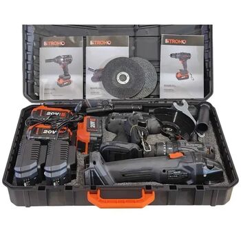 Набор аккумуляторного инструмента STROMO PA180SET (КШМ, Гайковерт, Шуруповерт, 3 АКБ 4А, 2 З/П) бесщеточный