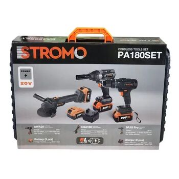 Набор аккумуляторного инструмента STROMO PA180SET (КШМ, Гайковерт, Шуруповерт, 3 АКБ 4А, 2 З/П) бесщеточный