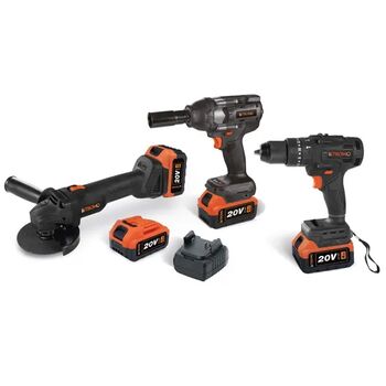 Набор аккумуляторного инструмента STROMO PA180SET (КШМ, Гайковерт, Шуруповерт, 3 АКБ 4А, 2 З/П) бесщеточный