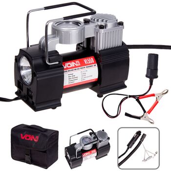 Компресор" VOIN" VL-550 150psi / 15Amp / 40л / прикур. / Ліхтар / дефлятор / перехідник на клеми