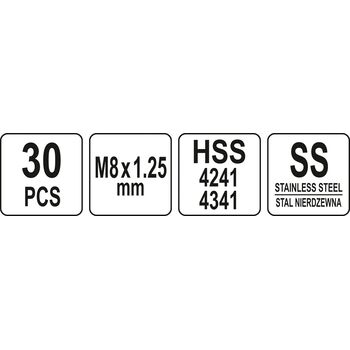 Приладдя для відновлення внутрішньої різьби М8 x 1.25 мм, HSS 4241/4341, 30 шт, YT-17633 YATO