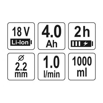 Пульверизатор аккумуляторный Li-Ion 18 В 4 Ач, продуктивн.- 1 л / мин, бачок- 1л, сопло Ø2.2 мм, YT-82765 YATO