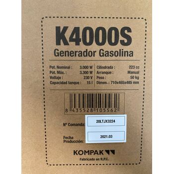 Генератор бензиновый 3.3 кВт медь K4000S KOMPAK (Тайвань)
