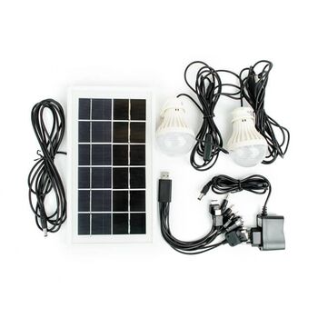 Фонарь аккумуляторный 1LED 5W+22 SMD, выносная солнечная панель, выносные 2 led лампы, кабель для зарядки телефона-планшета, LB-0105 INTERTOOL