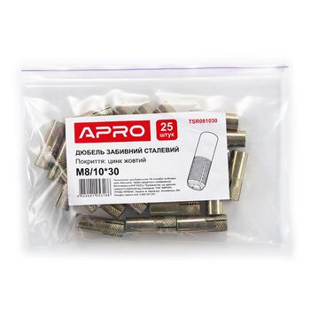 Дюбель стальной забивной М 8/10х30 цинк желтый (пач. 25 шт.) APRO TSR081030
