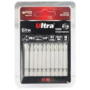 Биты PH2×50мм ¼" 10шт S2 (блистер), ULTRA 4014732