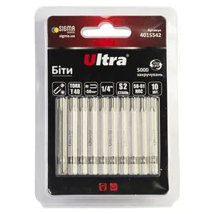 Биты TORX 40×50мм ¼" 10шт S2 (блистер), ULTRA 4015542