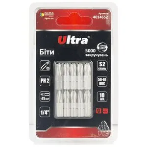 Биты PH2×25мм ¼" 10шт S2 (блистер), ULTRA 4014652