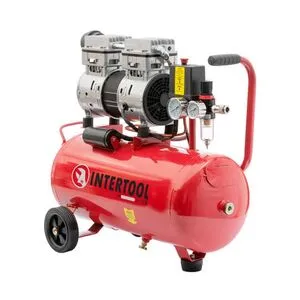 Компрессор безмасляный 2-х цилиндр 24л, 1.5HP, 1.1кВт, 220В, 8атм, 145л/мин (PT-0022 Intertool)
