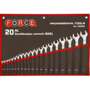 Набор комбинированных ключей дюймовых на полотне 20 пр. (5/32"-1"), 5209SC FORCE