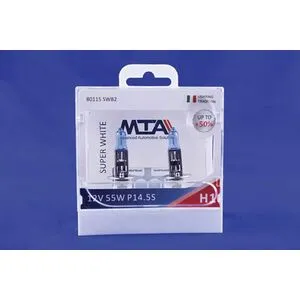 Лампа автомобильная H1 12V 55W P14.5S SUPER WHITE (ближняя/дальняя, противотуманная) (светло-голубой) (2 шт.) MTA 80115 SWB2