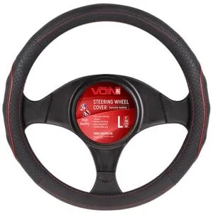 Чехол руля VLOD-L282 BK/RD L черн-красн/БО/перф/кожа