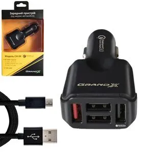 Зарядное устройство Grand-X CH-09BM Quick Charge QС3.0 1xUSB,3xUSB 5V 4,8A + cable FM01BB USB/Micro (CH-09BM)