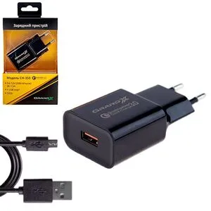 Зарядное устройство Grand-X CH-350BM Quick Charge QС3.0 + cable USB -> micro USB, Cu, 1m (CH-350BM)