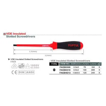 Отвертка шлицевая 4 x 100mm изолированная (1000V), FAEB0410 TOPTUL