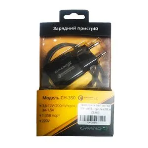 Зарядное устройство Grand-X CH-350TC Quick Charge QС3.0 + cable USB -> Type C, Cu, 4A, TPE, 1m (CH-350TC)