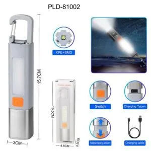 Фонарь 81002-XPE+7SMD, Li-Ion аккум, Super Bright,Telescoping zoom, Strong power, З/У Type-C, караби