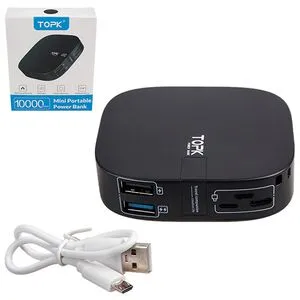 УМБ Power bank TOPK 10000mAh Li-polymer 5V2.1A (Lighting/Type C/Micro USB) black (I0802)