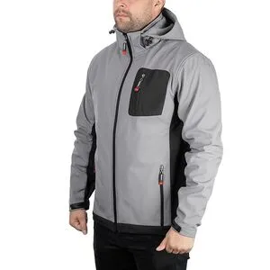 Куртка SOFTSHELL светлосеро-черная,с капюшоном,трехслойная, ткань стрейч SOFTSHEL 300 GSM 100D с водо и ветро защитой, размер L, SP-3123 INTERTOOL