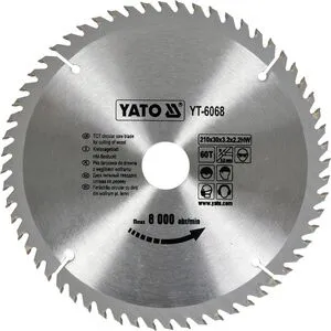 Диск пильный победитовым по дереву 210х30x3.2x2.2 мм, 60 зубьев, RPM до 8000 1 / мин, YT-6068 YATO