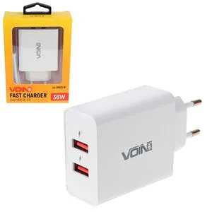 Сетевое зарядное устройство VOIN 36W, 2USB QC3.0 (3.6V-6.5V*3A, 6.5V-9V*2A, 9V-12V*1.5A) (LC-36523 