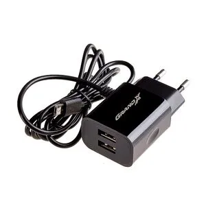 Зарядний пристрій Grand-X CH-35B 5V 2,1A 2USB Black + micro USB з захистом від перевантажень (CH-35B)