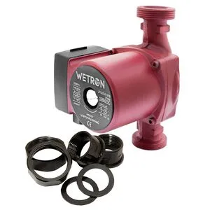 Насос циркуляц 100Вт Hmax 6м Qmax 50л/мин Ø1½" 180мм бордо + гайки Ø1", WETRON 774232