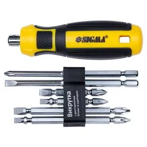 Викрутка з двосторонніми бітами 6в1 + адаптер CrV Mega, SIGMA 4009711
